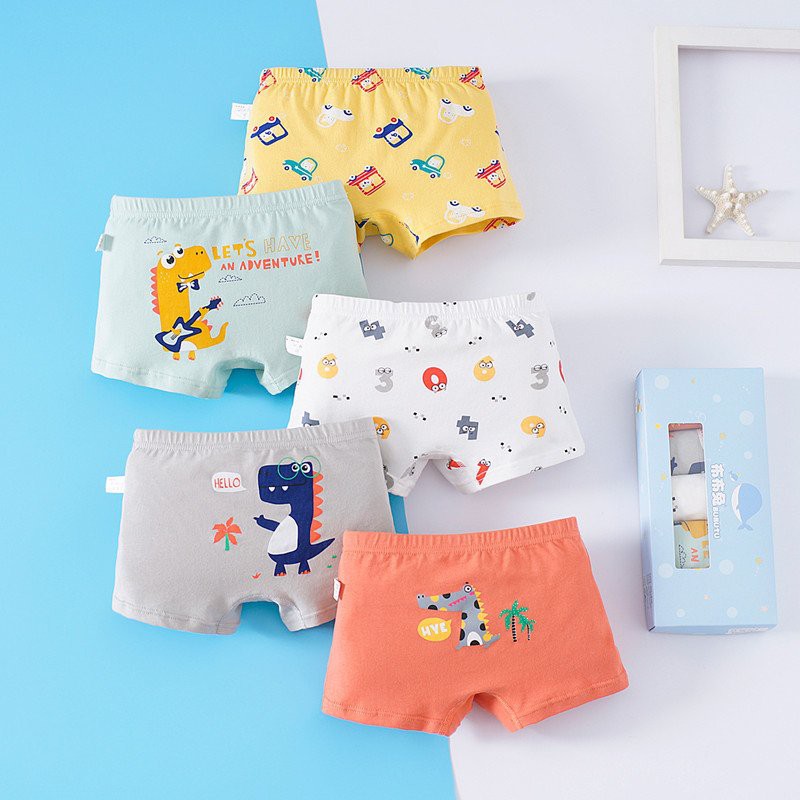 Quần chip đùi bé trai vải thun cotton Áo Lá Homewear, Set 5 chip cho bé