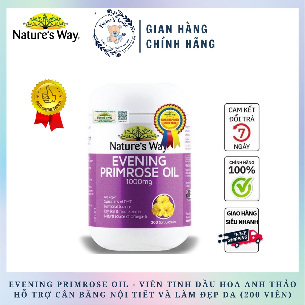 Viên Uống Hỗ Trợ Cân Bằng Nội Tiết Tố Nữ Nature's Way Evening Primrose Oil 200 Viên