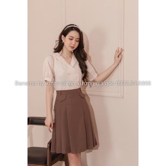 Chân váy xòe midi túi nắp màu đen nâu thời trang Banamo Fashion 5322 | BigBuy360 - bigbuy360.vn