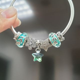 Charm treo sao xanh ngọc bạc s925, hoa cúc n