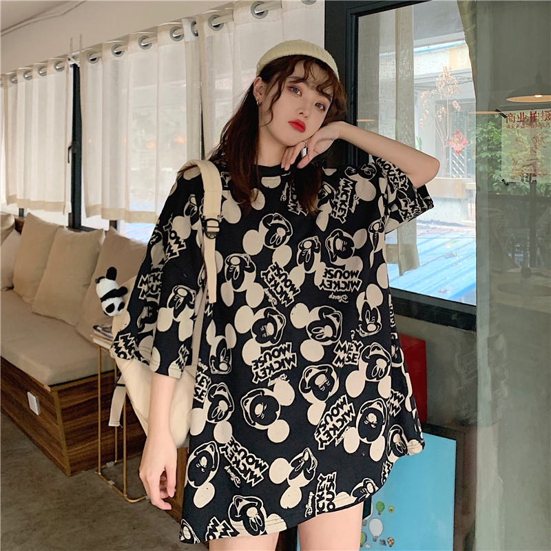 Áo Thun Tay Ngắn Dáng Rộng In Hình Chuột Mickey Phong Cách Hàn Quốc Cho Nữ Sinh | BigBuy360 - bigbuy360.vn