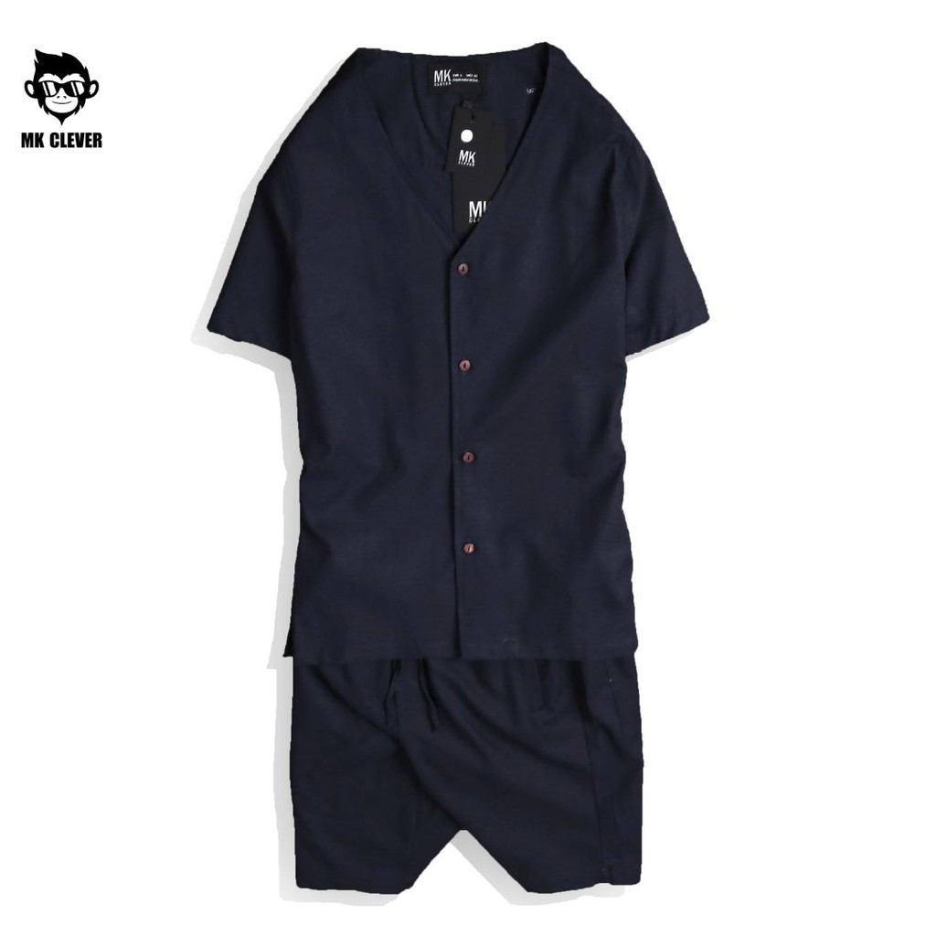 [BST MỚI HÈ 2021]Bộ quần áo nam cổ V MK CLEVER, chất liệu linen co giãn nhẹ, thấm hút mồ hôi