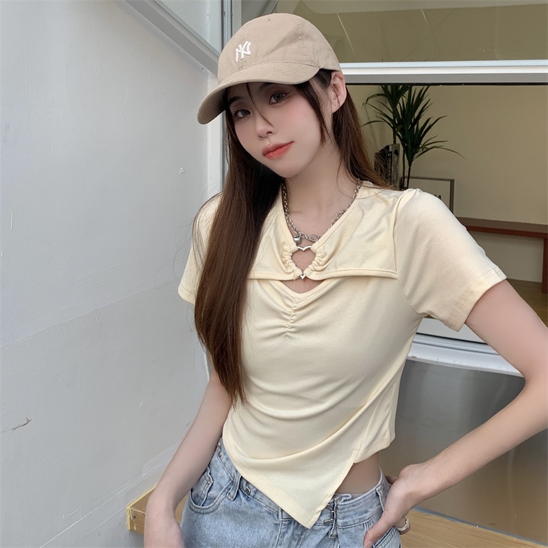 SUXI Áo Thun Tay Ngắn Dáng Ôm Màu Sắc Đơn Giản Thời Trang Mùa Hè Xinh Xắn Cho Nữ