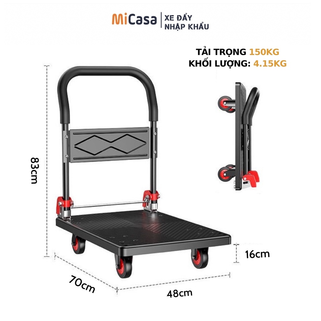 Xe Đẩy 4 Bánh Tải Trọng 200KG Gấp Gọn Đa Năng Chống Ồn