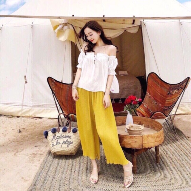 Váy đầm nữ💖FREESHIP💖 Sét áo bẹt vai mix quần suông