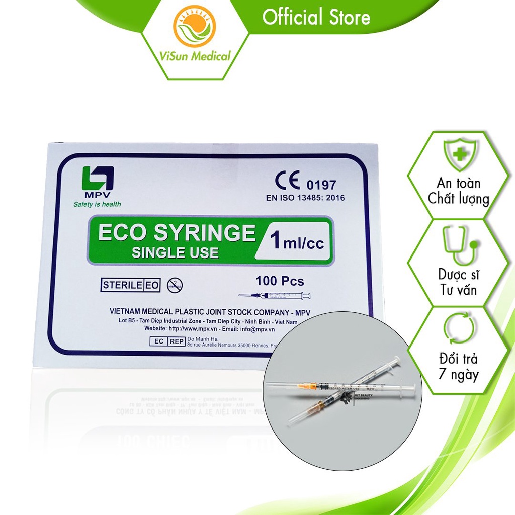 Hộp 100 cái Bơm kim tiêm MPV 1ml xilanh 1cc tiết kiệm tinh chất tiêm prp lắp đầu kim meso MPV 1ML