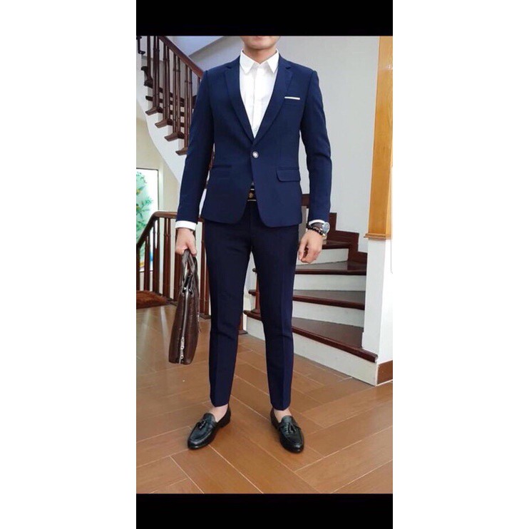 [BIG SALE]  bộ vest nam màu xanh than, vest chú rể, vest công sở, suit nam. Bộ comle nam cực đẹp gồm 1 áo và 1 quần