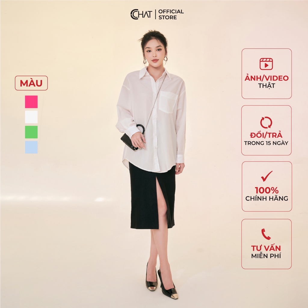 Áo Sơ Mi Nữ 𝐂𝐂𝐇𝐀𝐓 Suông Thép Tay Chất Thô Cao Cấp Phong Cách Trẻ Trung 92FDT2003ST