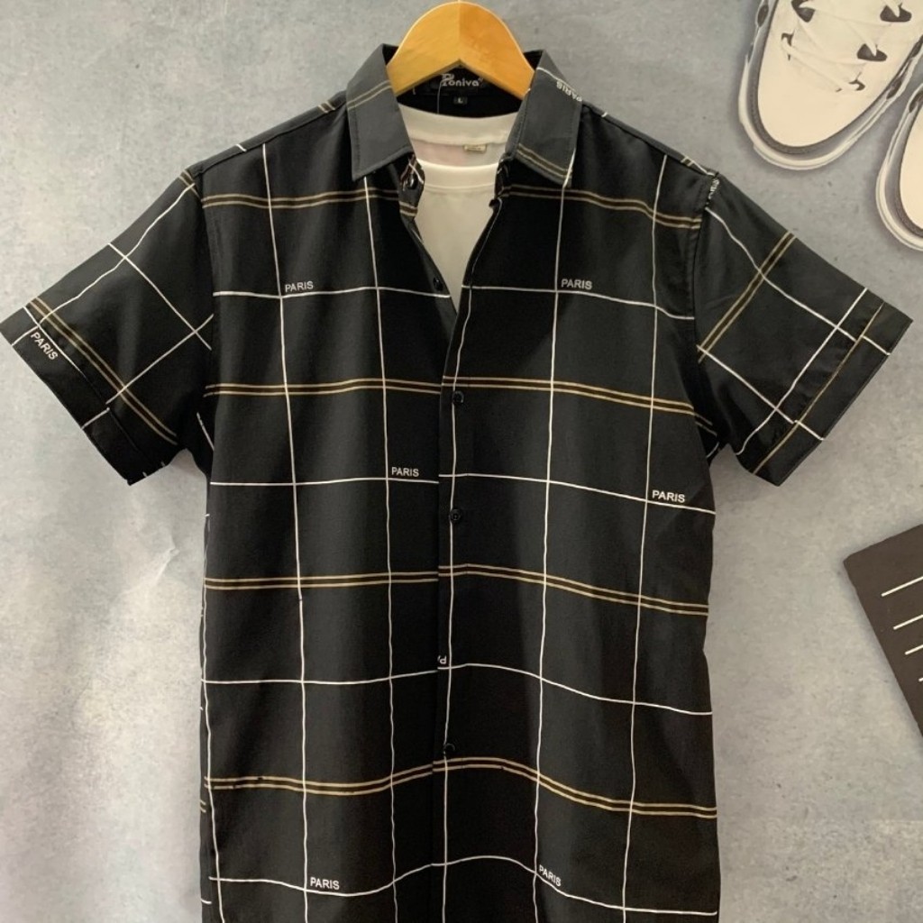 Áo Sơ Mi Nam Tay Ngắn Caro Hàn Quốc Họa Tiết Paris ❤️ Sơ Mi Nam Caro Ngắn Tay Thời Trang PONIVA Phong Cách