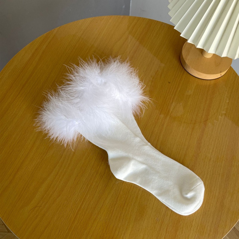 Yoi Tất Ống Lửng Vải Cotton Lông Vũ Phong Cách Harajuku Nhật Bản Ngọt Ngào Mùa Đông Cho Nữ