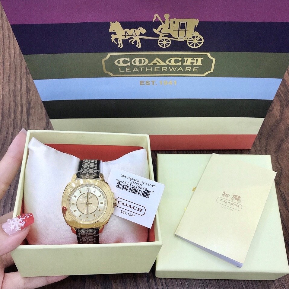 Đồng Hồ Coach Nữ Dây Da 35mm - Mặt Vàng - Chính Hãng