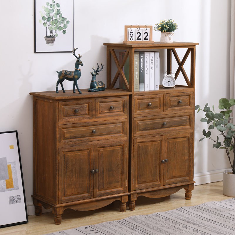 Tủ ngăn kéo đựng đồ gỗ đặc phòng khách Mỹ dựa vào tường nhỏ ngủ đầu giường kệ gia đình