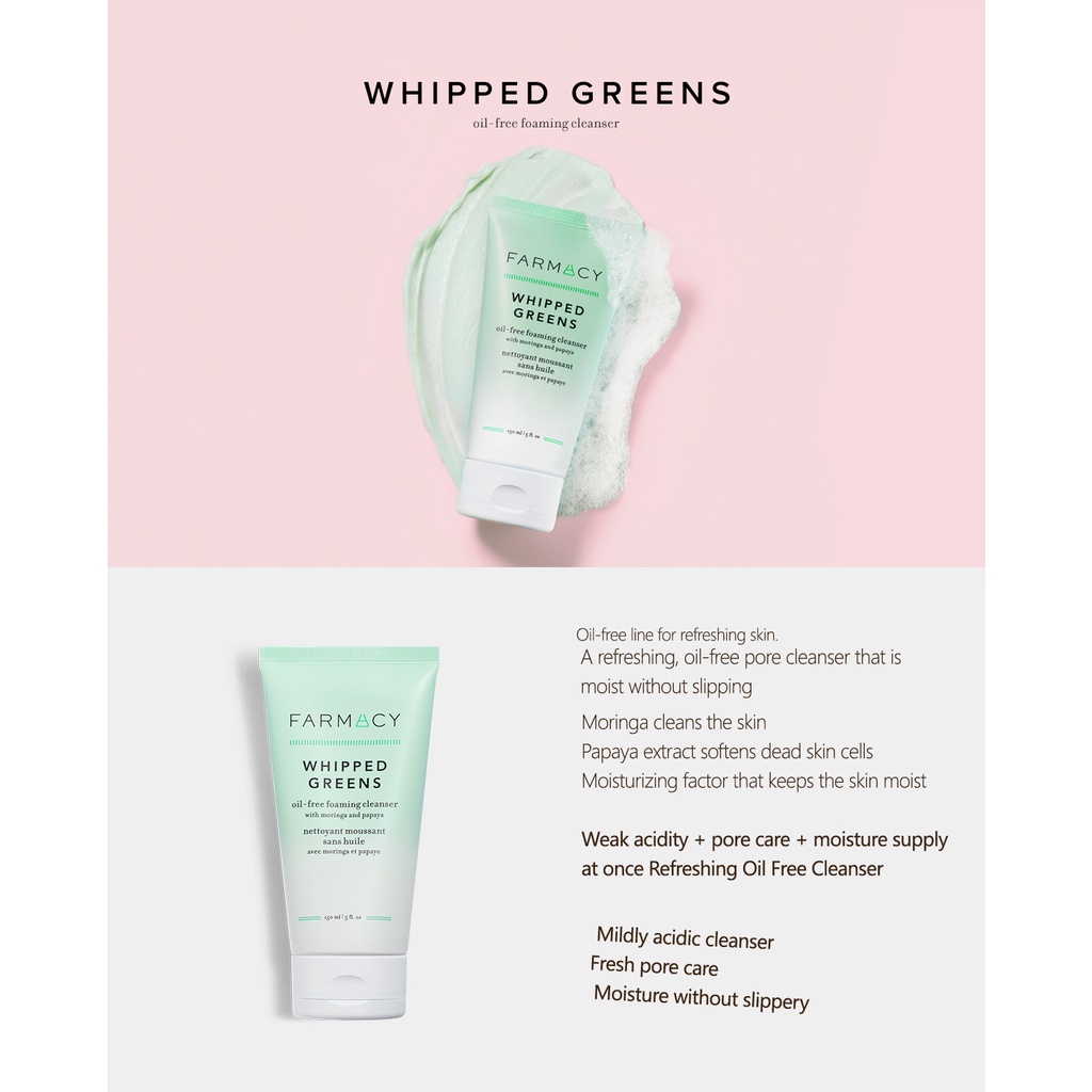 Sữa rửa mặt FARMACY Cleanser Whipped Greens Oil-free Foaming Cleanser 150ml