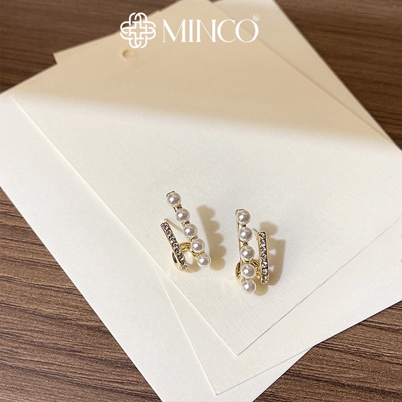 Bông tai nữ Minco Accessories hoa tai ngọc trai nhân tạo kẹp vành đính đá lấp lánh phụ kiện thời trang thanh lịch BT96