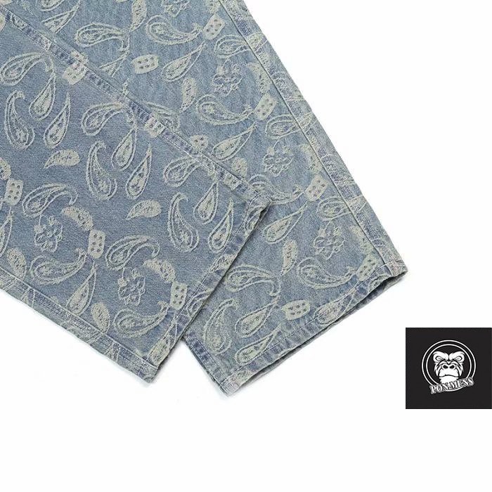 Quần jean nam nữ ống rộng xanh hoa văn - quần jean ống suông baggy nam đẹp 2021 | BigBuy360 - bigbuy360.vn