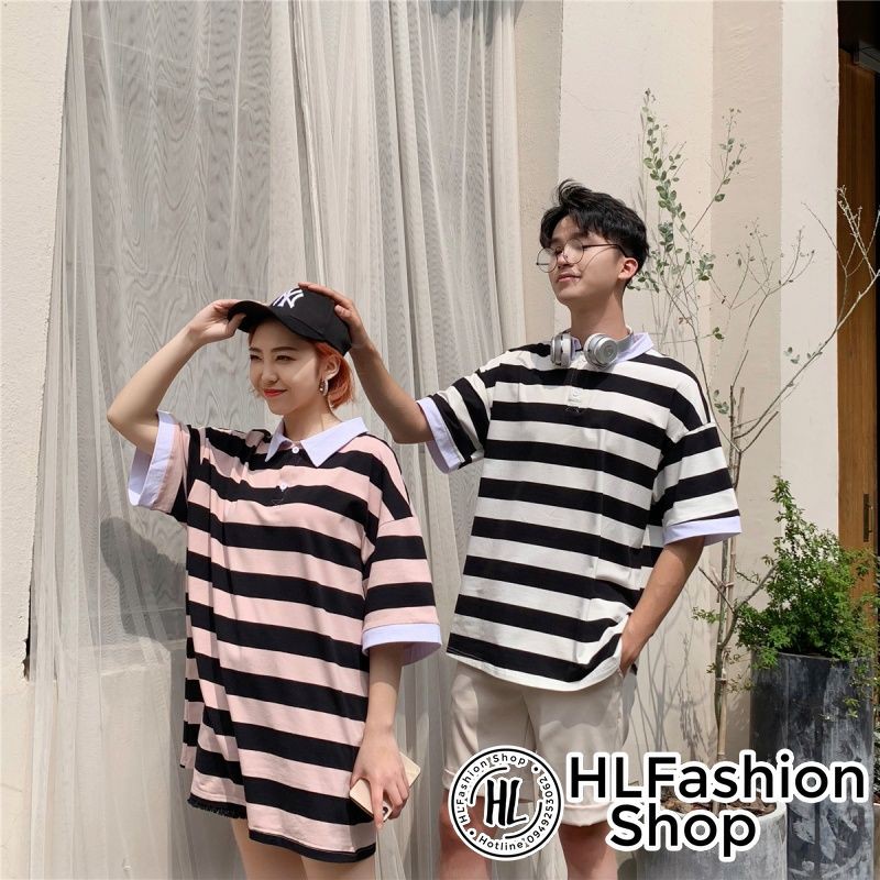 Áo polo thun cổ trụ Unisex sọc ngang to bản lịch sự đơn giản, áo thun có cổ HLFashion | BigBuy360 - bigbuy360.vn