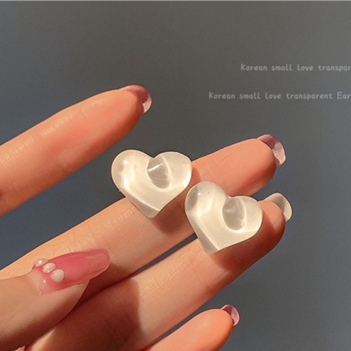 MOCHASHUĐôi khuyên tai mặt hình trái tim đá opal màu trắng thời trang dành cho nữ