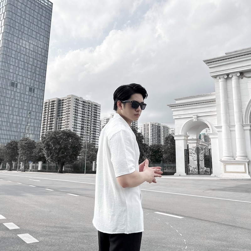 Áo sơ mi nam ngắn tay DEWE, vải đũi trơn thoáng mát, Màu Trắng - DEWE Cuban Basic Shirt