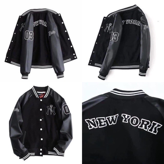 [FREE SHIP] Áo bomber NY bóng chày tay da lộn unisex chất lượng, áo khoác bóng chày