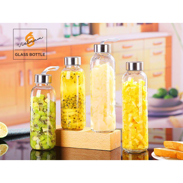 [ĐẠI FLASH SALE] - Sỉ chai đựng nước thủy tinh cỡ 500ml và 300ml có dây xách | BigBuy360 - bigbuy360.vn