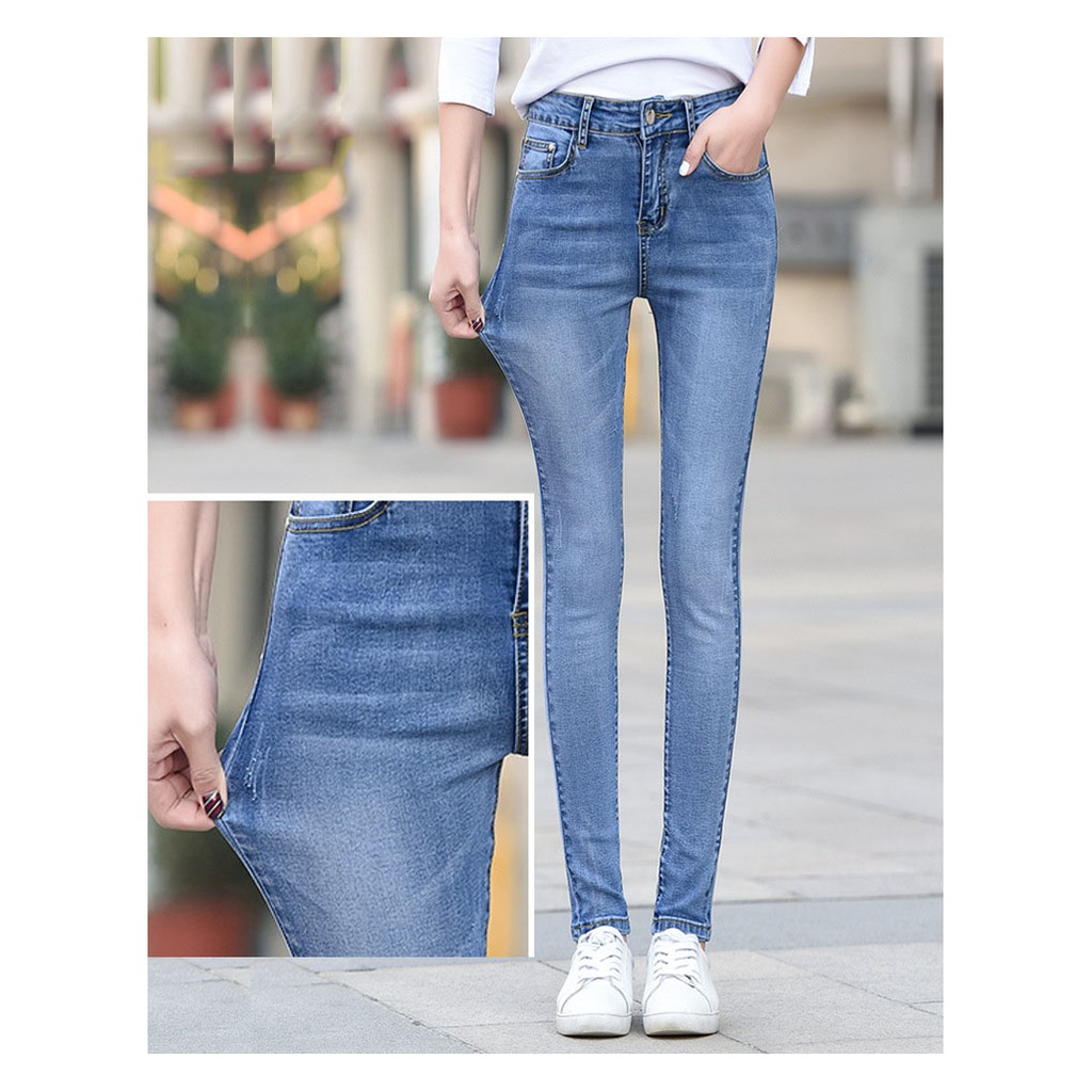 Quần jean nữ co giản cao cấp wash cào nhẹ lưng cao | BigBuy360 - bigbuy360.vn