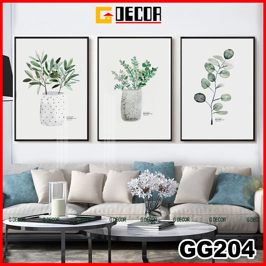 Tranh treo tường canvas khung gỗ 3 bức phong cách hiện đại Bắc Âu 204, tranh decor trang trí phòng khách, phòng ngủ, spa