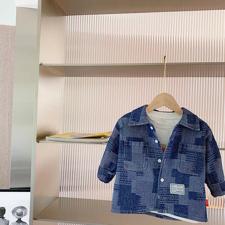 Áo khoác Denim họa tiết sọc caro phong cách Hàn quốc cho bé trai
