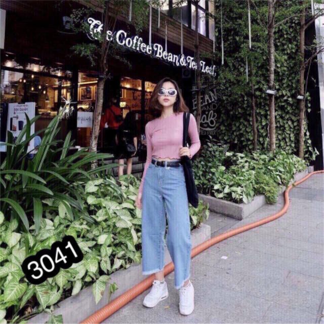 Quần baggy jean ống rộng lửng thời thượng, KÈM HÌNH THẬT