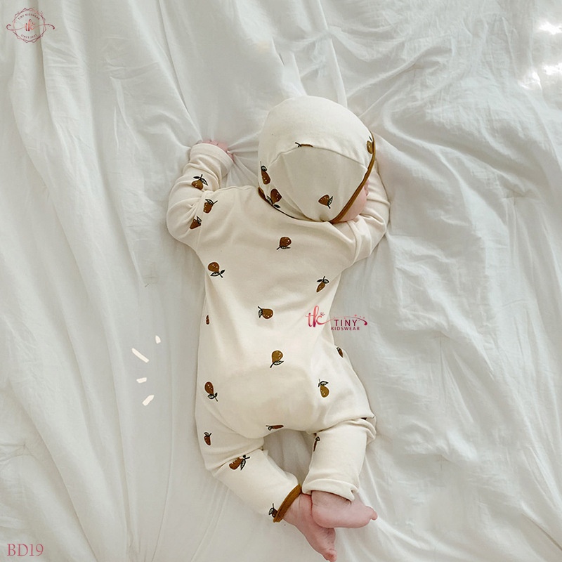 Bộ bodysuit dài tay, bộ đồ liền thân dài tay thu đông họa tiết quả lê cho bé trai, bé gái từ 5-13kg