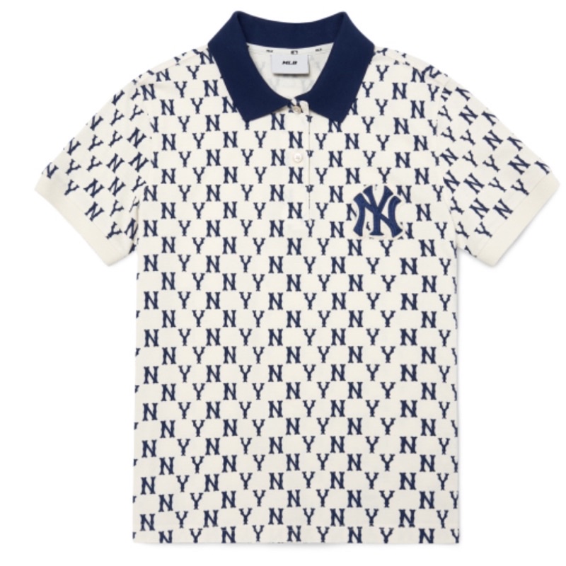 Áo Polo MLB Monogram Trắng Logo Xanh Navy Siêu Xịn