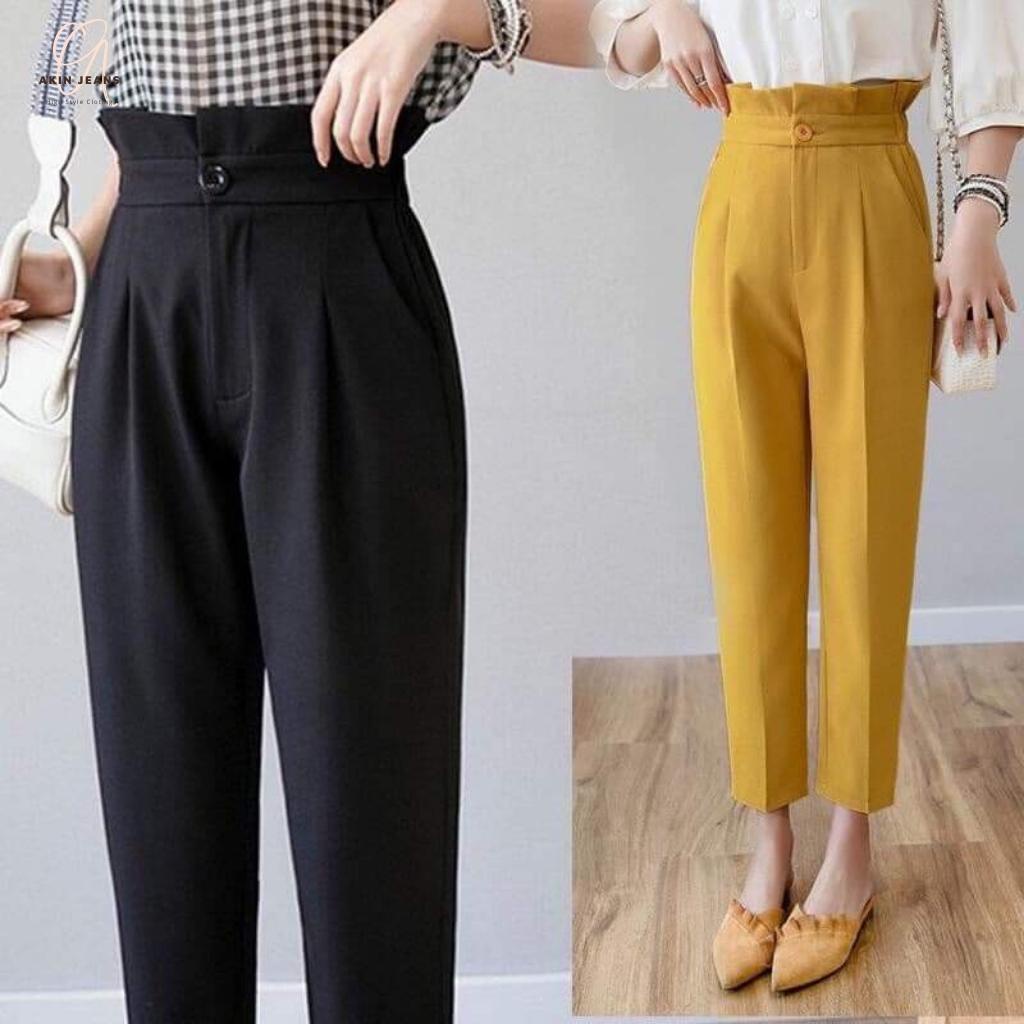 Quần Tây Baggy Nữ Lưng Cao Cạp Bèo, Quần Vải Nữ Baggy Công Sở Chất Tuyết Mưa Akin Jeans, BGB