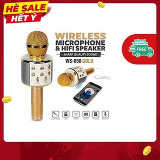 micro karaoke bluetooth WS - 858, WS858 nghe FM, kiêm sạc dự phòng, khe cắm thẻ nhớ