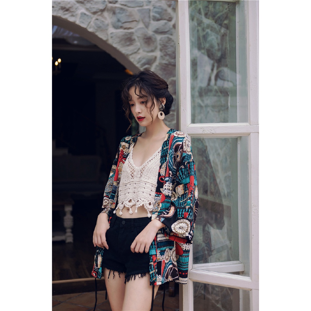 Áo khoác kimono tay dài in họa tiết phong cách Bohemian thời trang đi biển cho nữ
 | BigBuy360 - bigbuy360.vn