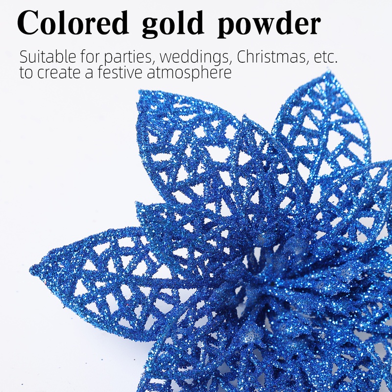 Bộ 5 bông hoa giả phối kim tuyến trang trí cây thông Giáng Sinh/tiệc cưới/năm mới