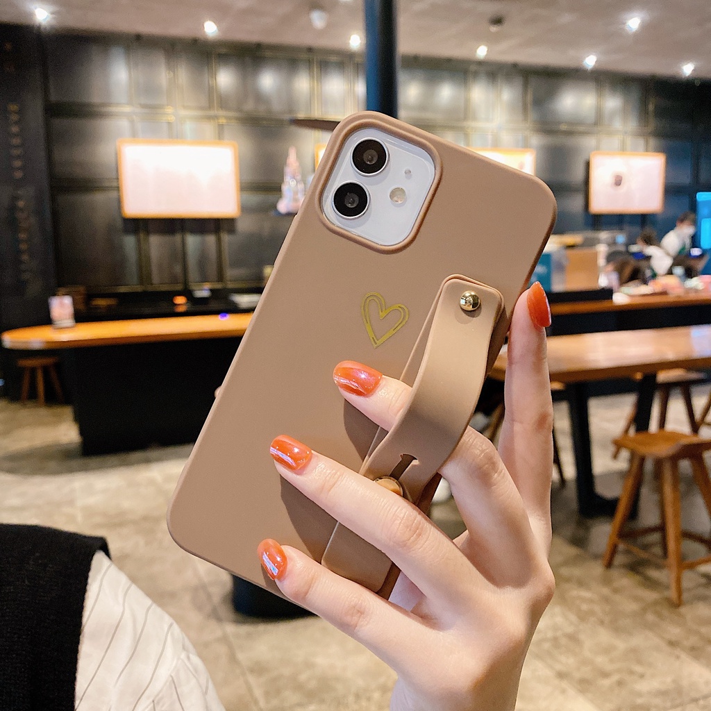 Ốp Điện Thoại Họa Tiết Trái Tim Thời Trang Chống Sốc Kèm Giá Đỡ Cho iPhone 13/12/11/XS/X/8/7