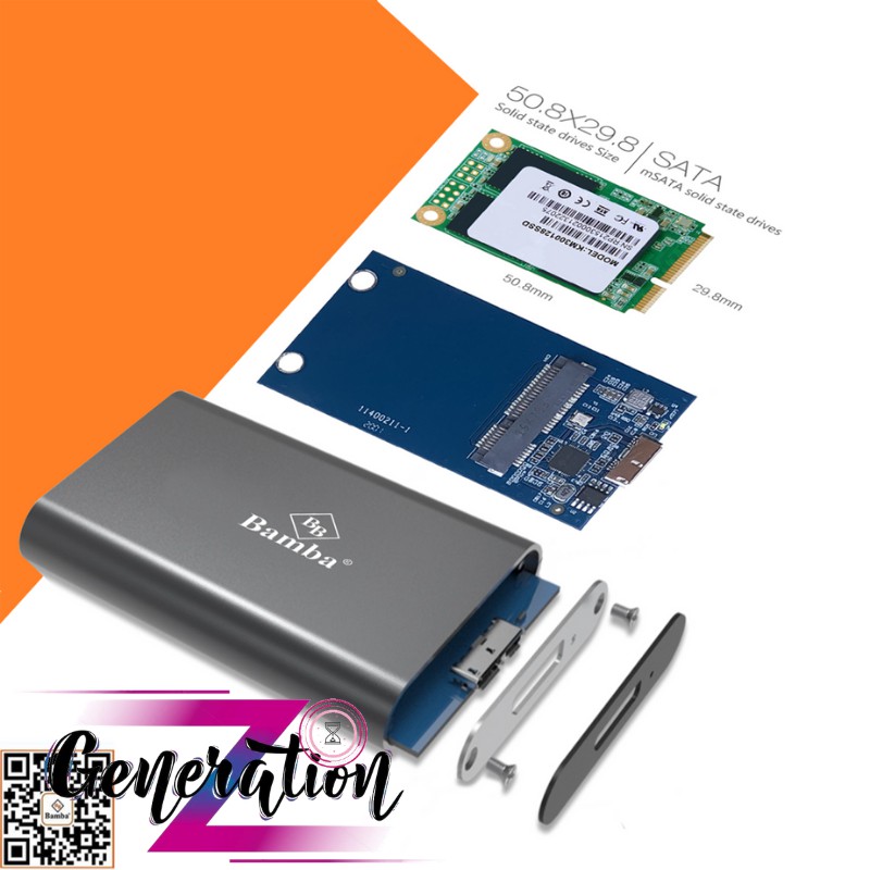 HỘP ĐỰNG Ổ CỨNG SSD MSATA RA USB 3.0 - BOX SSD MSATA RA USB 3.0 BAMBA B6 - VỎ NHÔM + MÀU BẠC