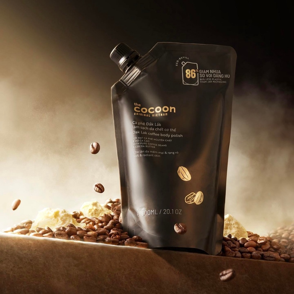 Túi Refill - Cà phê Đắk Lắk làm sạch da chết cơ thể Cocoon cho làn da mềm mại &amp; rạng rỡ 600ml