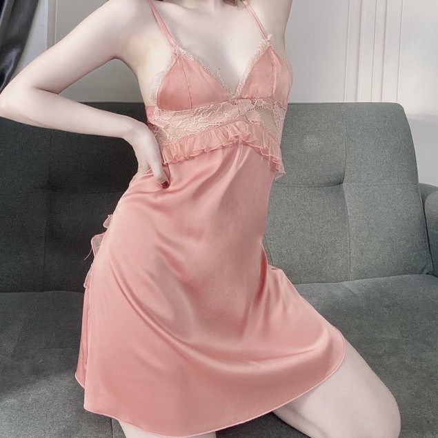 Đồ Ngủ Sexy Lụa Satin Đầm Cột Nơ Sau Kèm Quần Chip Cao Cấp - BV05 - Babi mama | BigBuy360 - bigbuy360.vn
