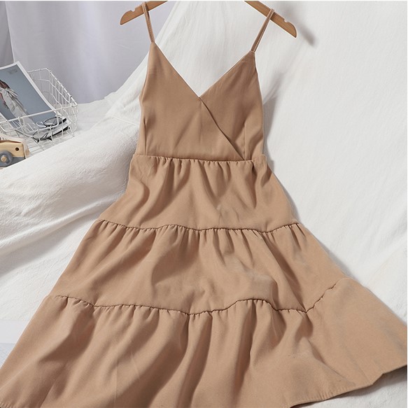 Váy Hai Dây Trơn Ba Tầng Chun Lưng Hàng Quảng Châu V21 | BigBuy360 - bigbuy360.vn