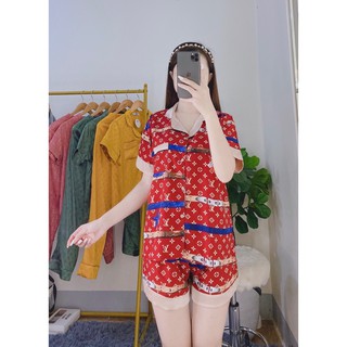 Bộ lụa hoạ tiết áo cộc quần đùi