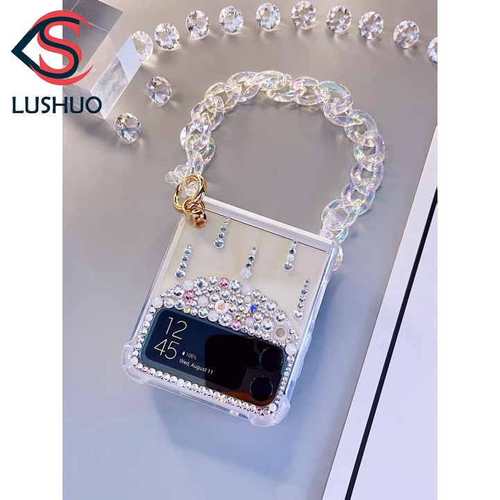Ốp Điện Thoại Cứng Đính Đá 3D Lấp Lánh Có Dây Đeo Cho Samsung Galaxy Z Flip 4 Z Flip Z Flip4 ZFlip 4