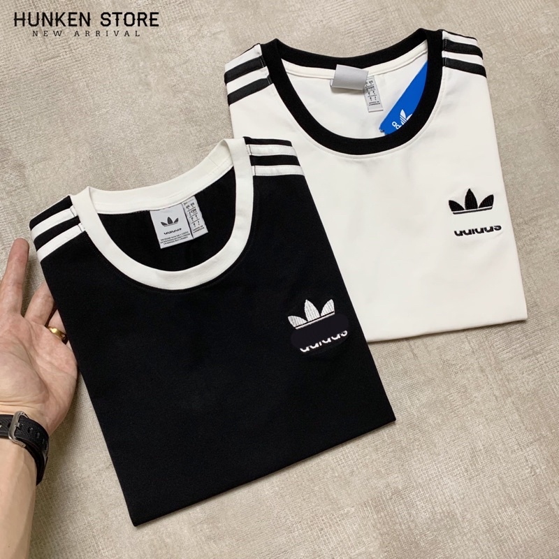 Áo thun unisex DAS 3 sọc pull trắng đen cổ tròn tay ngắn phông thể thao cặp đôi nam nữ đẹp Cotton cao cấp | HunKen Store