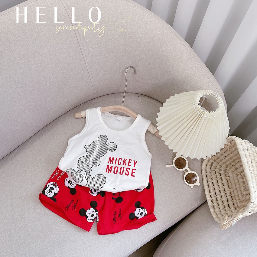 Bộ Quần Áo Trẻ Em 3 Lỗ In Hình Micky TUNES Vải Cotton Tàu Dễ Thương Cho Bé Từ 7-19kg Mã BL34