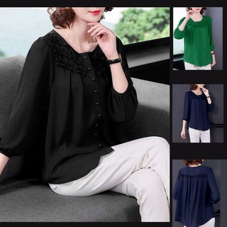 [Mã DEPC15] Áo Trung Niên Nữ - Mẫu Áo Trung Niên Cổ Nhúng Bèo Đính Nút Rất Trang Nhã, Thời Trang Trung Niên Nữ Big Size