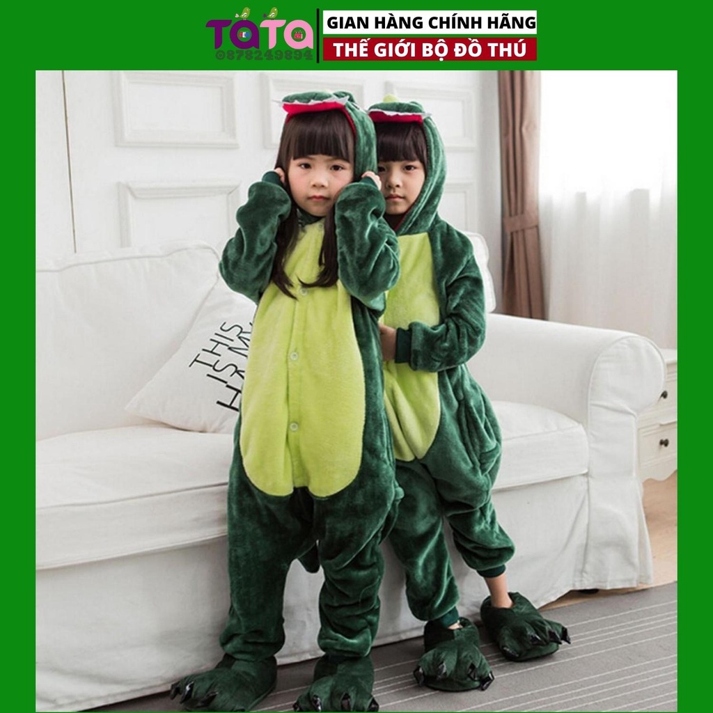 Bộ đồ hình thú KHỦNG LONG XANH cho bé ,bộ đồ liền thân nhiều màu cho bé Trai bé Gái loại CAO CẤP TA4