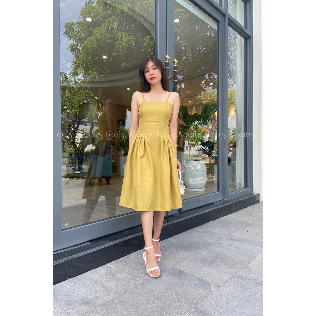 Set váy 2 dây xếp ly dáng xòe mix áo khoác croptop tay ngắn vai bồng LEOSWEARING T78