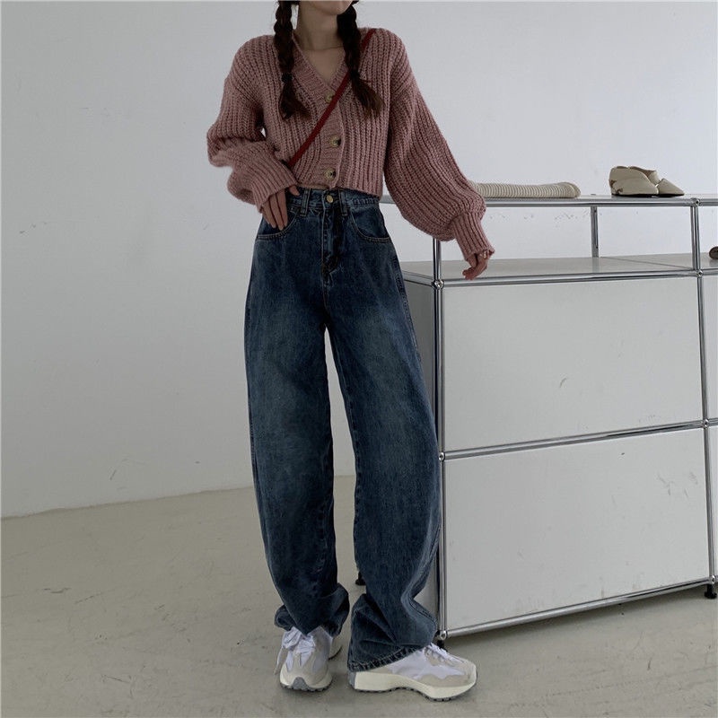 Quần jeans nữ lưng cao ống rộng thời trang