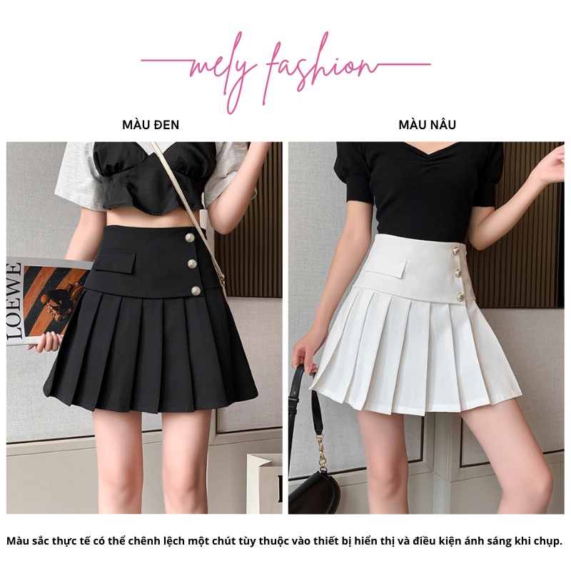 Chân váy tennis xếp ly ngắn lưng cao chữ A đen trắng trẻ trung năng động vạt chéo 3 khuy vải dày có bigsize CV24