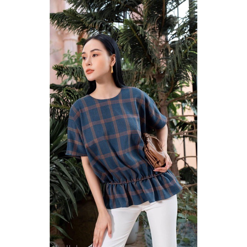 Vải Text kẻ Xanh Nâu may Váy Vest Blazer