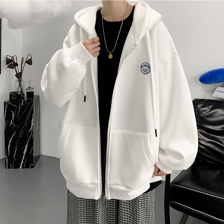 Áo Khoác dây kéo nam Có Nón Dáng Rộng Màu Trơn áo hoodie dây kéo Phối Khóa Kéo Đơn Giản Thời Trang Hàn Quốc áo khoác hoodie nam nữ